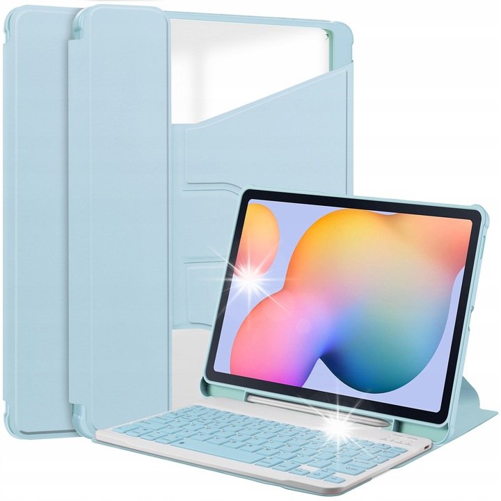 Husa cu tastatura pentru Samsung Galaxy Tab S6 Lite 10,4 inch, albastra, 360° rotativa