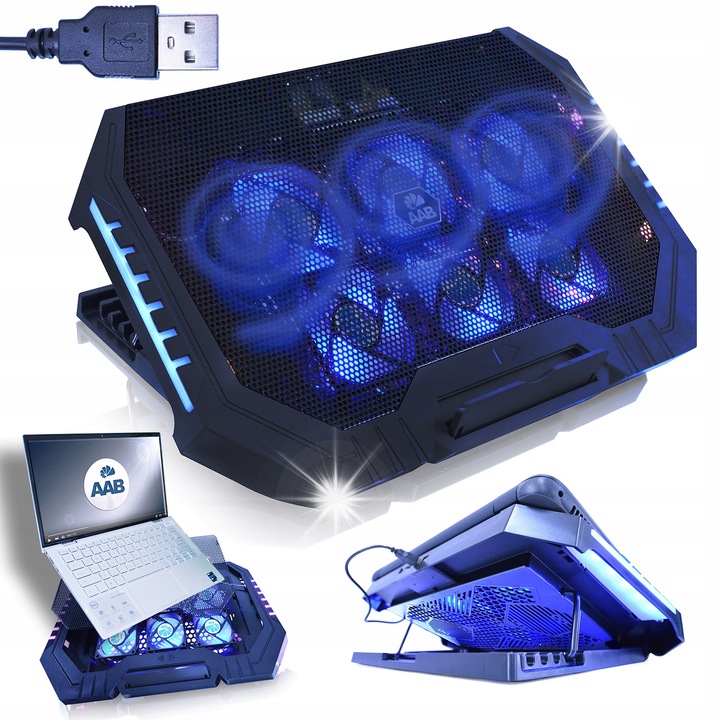 Racitor laptop AABCOOLING SCUTUM, 6 ventilatoare, RGB, 10-17,3 inch, 430x260x37mm
