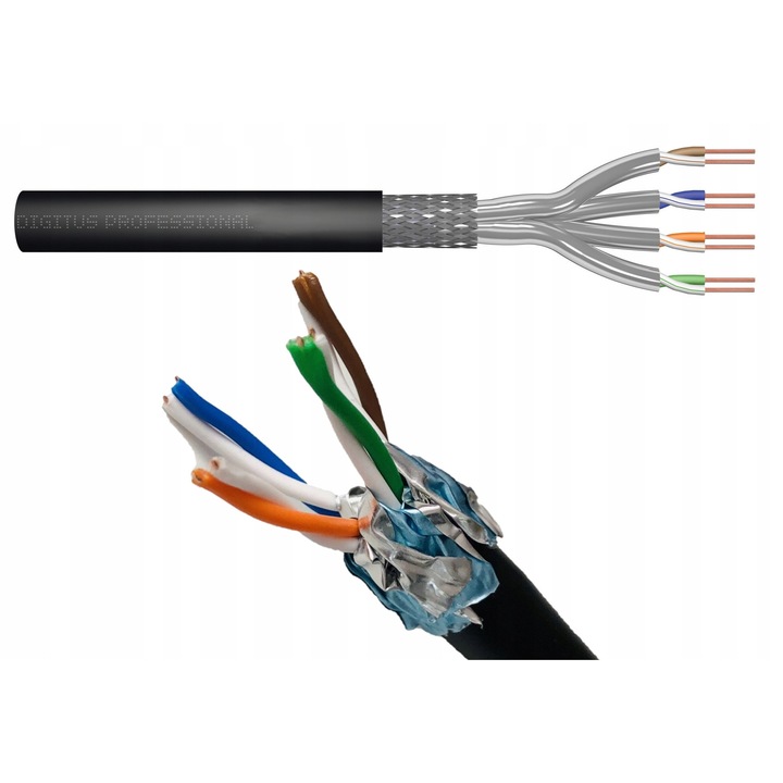 Cablu de telecomunicatii, S/FTP cat.7, 1m, exterior, negru, 8 conductori