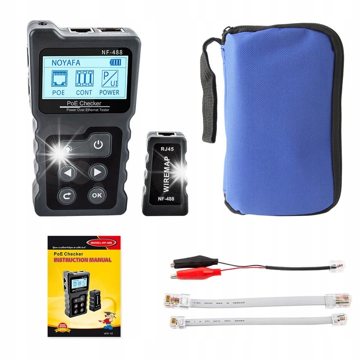 Професионален LAN тестер за кабели Noyafa NF-488, PoE, 300м, LCD дисплей