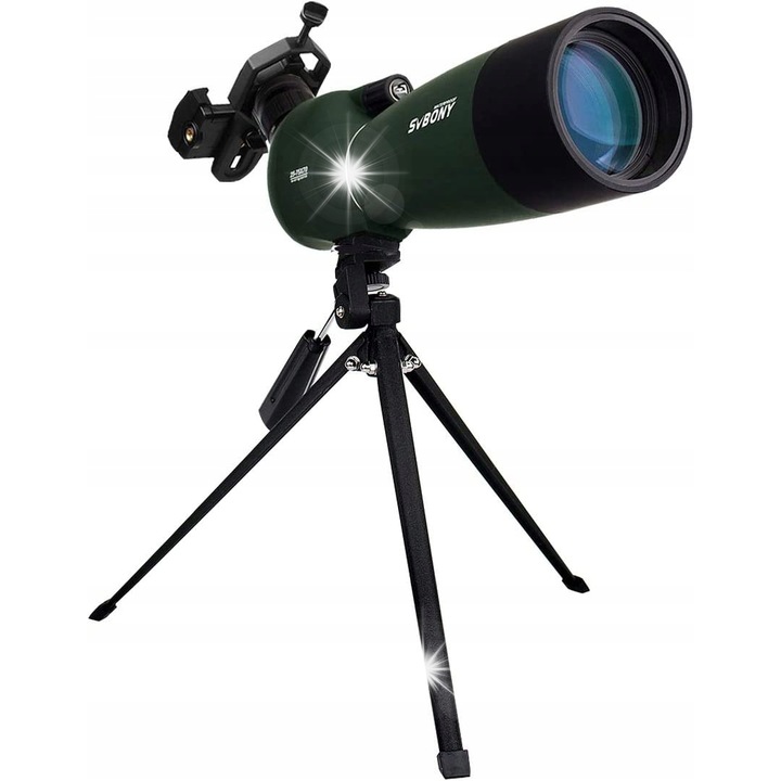 Зрителна тръба SVBONY SV28 25-75x70mm, призма BAK4, зелен цвят, пълен комплект със статив и адаптер за телефон