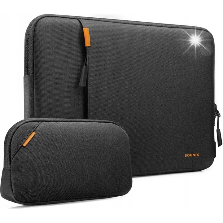 Etui laptop Sounix, 33.5x24x2.2cm, design elegant, protectie 360°, cu sac pentru accesorii