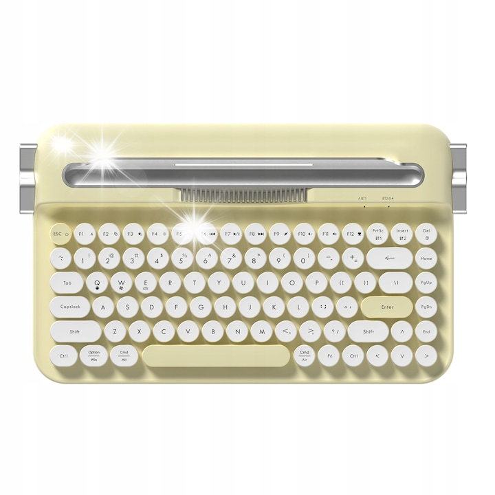 Tastatura fara fir Bluetooth, mini compacta cu 84 de taste, tehnologie de conexiune Bluetooth fara fir de 2, 4 GHz, rotunda retro ABS, design ergonomic roz