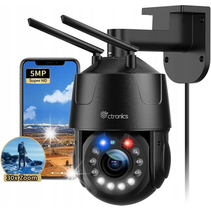 Cameră de supraveghere IP, Ctronics CTIPC-550C, rezoluție HD, vedere nocturnă, Negru