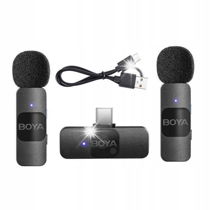 Мини микрофон с щипка Boya, 2 броя, USB-C, намаляване на шума, 9 часа автономна работа