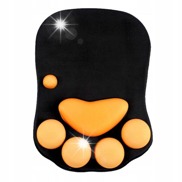 Mousepad ergonomic cu suport pentru incheietura, GOGOU, forma labuta de pisica, 20x27cm, negru