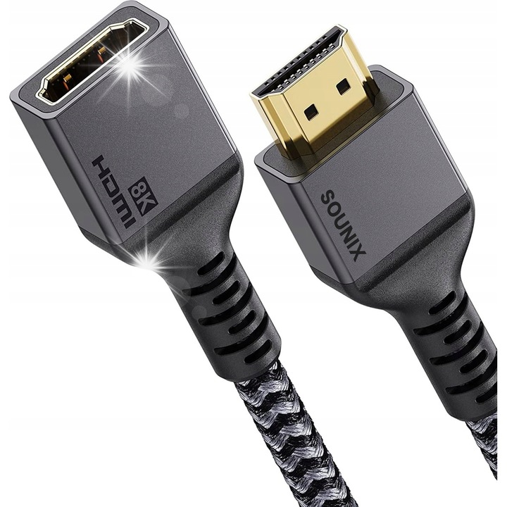 Cablu HDMI 2.1, 1m, 8K, 48Gb/s, pentru extensie, compatibil cu dispozitive HDMI