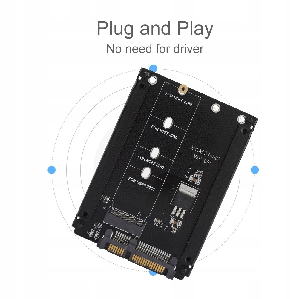 Adaptor M.2 NGFF la SATA 22PIN, 12x8x1,5cm, plug and play, set cu