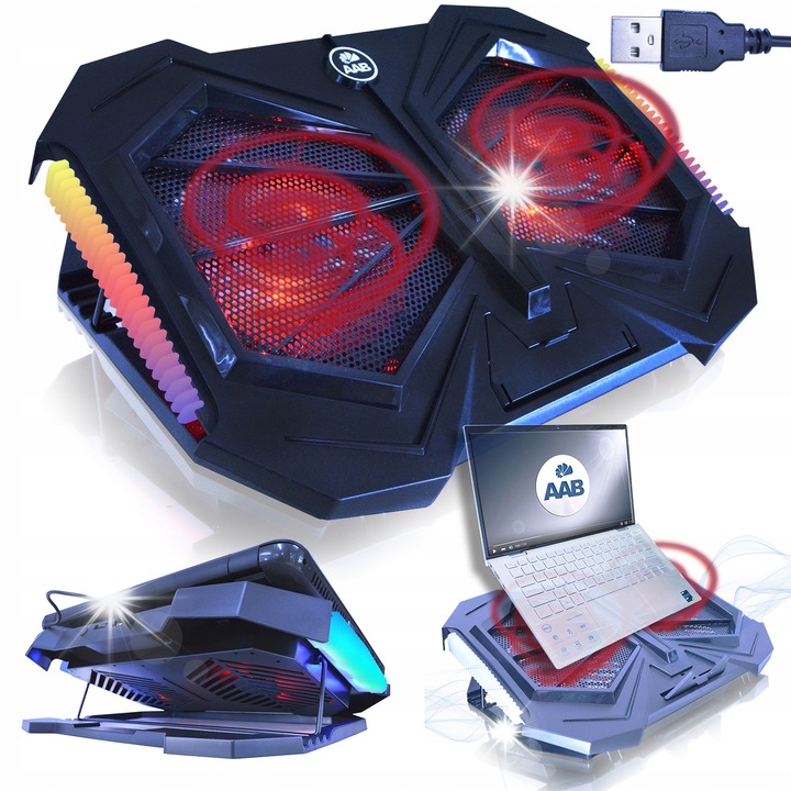 Racitor laptop AABCOOLING MANTIS, 2 ventilatoare, RGB, 400x290x45mm, pentru laptopuri 10-16 inch