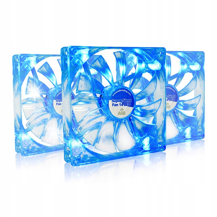 Set 3 ventilatoare AABCOOLING Super Silent 14cm, LED albastru, 80m3/h, 8,6dB
