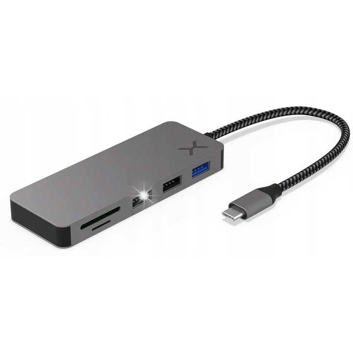 KRUX Force100 dokkolóállomás, 7 portos, HDMI 4K, USB Type-C, szürke, 12x40x109mm