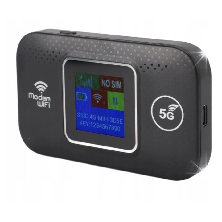 Router wireless portabil 4G LTE, 300Mbps, negru, pentru 10 dispozitive