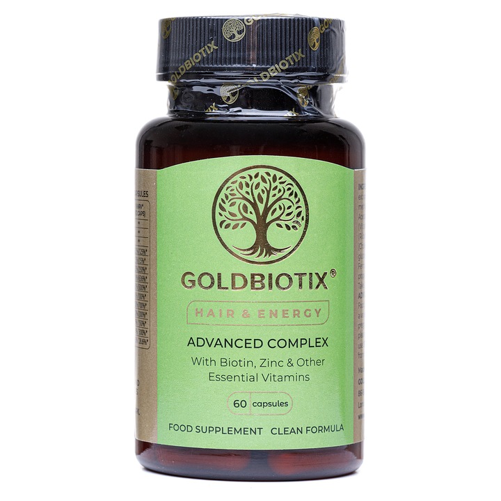Supliment alimentar Goldbiotix Hair & Energy Advanced Complex pentru păr sănătos și energie, cu Biotină, 60 capsule vegetale