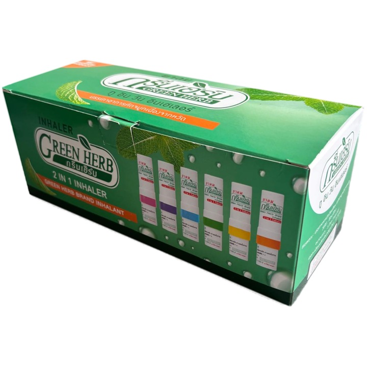 Cutie 5 × seturi de 6 × 2-în-1 inhalator nazal + uleiuri esențiale GREEN HERB – ameliorare rapidă pentru nas înfundat, set de familie