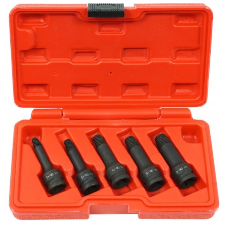 Set extractoare pentru suruburi rupte 5 elemente 3/8"