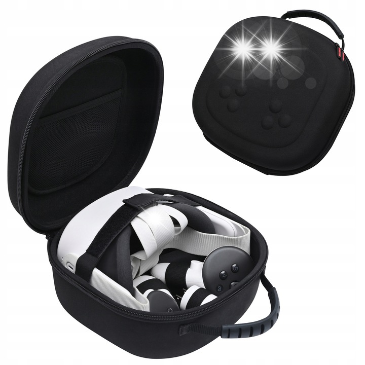 Транспортна чанта за Meta Quest 3/3S/2, твърда EVA, кадифен интериор, черна, 24x20,5x12см