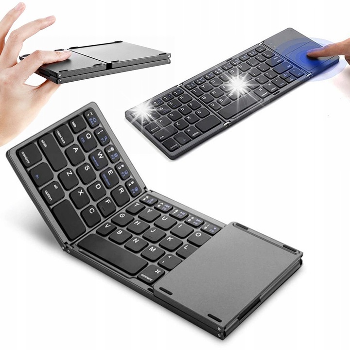 Tastatura pliabila wireless cu touchpad, Bluetooth, 48 ore autonomie, compatibila cu smartphone-uri si laptopuri