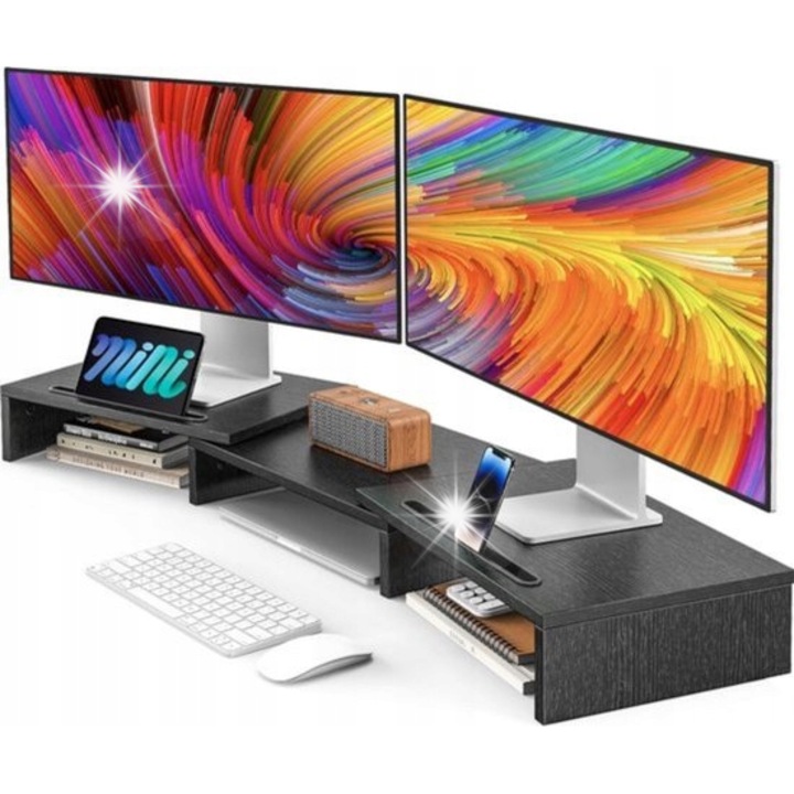 Suport monitor dual ajustabil, 40.9 inch, negru, organizator birou