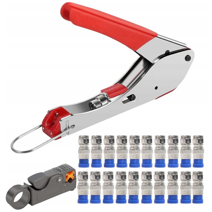 Комплект инструменти за компресия на кабели, 20 бр. F, RG59/6, клещи и патенти