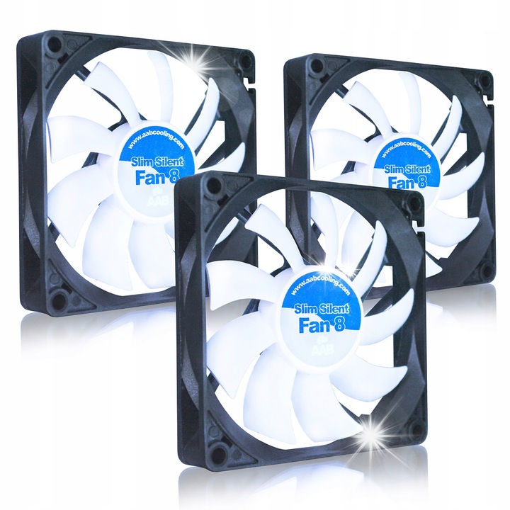 Set 3 ventilatoare AABCOOLING Slim Silent Fan 8, 80x80x15mm, 1600RPM, 13,9dB, negru
