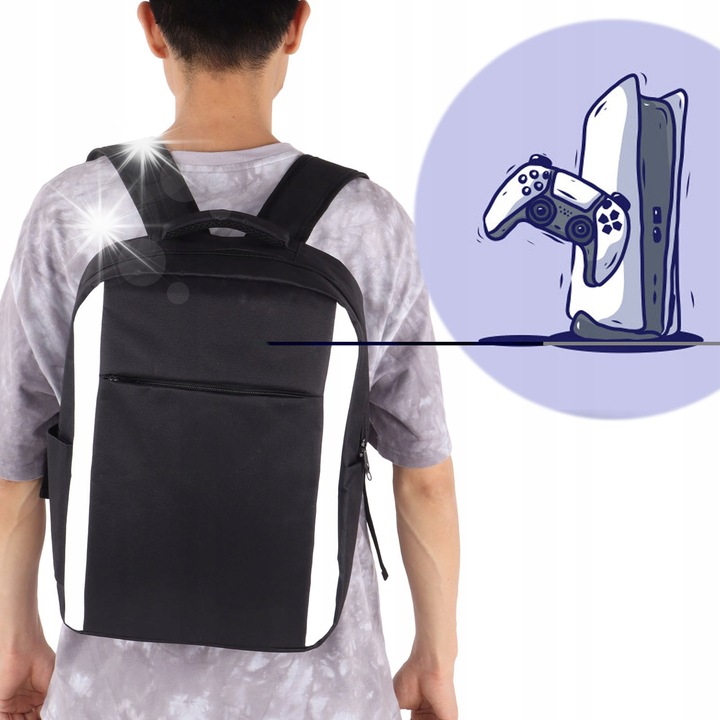 Rucsac pentru consola de jocuri PS5, negru-alb, nylon, design usor