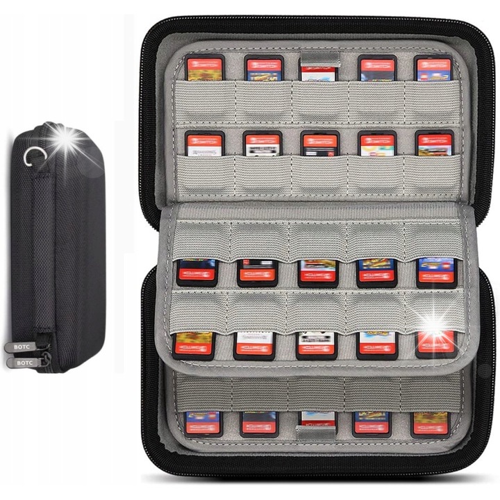 Калъф за 80 игри Nintendo Switch и PS Vita, черен, размери 19x11x5.8см, комплект за съхранение