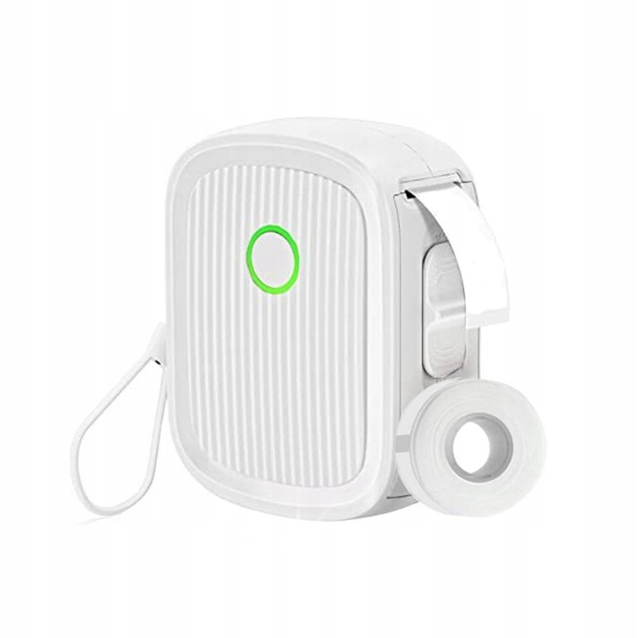 Термичен принтер за етикети Bluetooth, бял, размери 82x112x43mm, комплект с ролка хартиени етикети