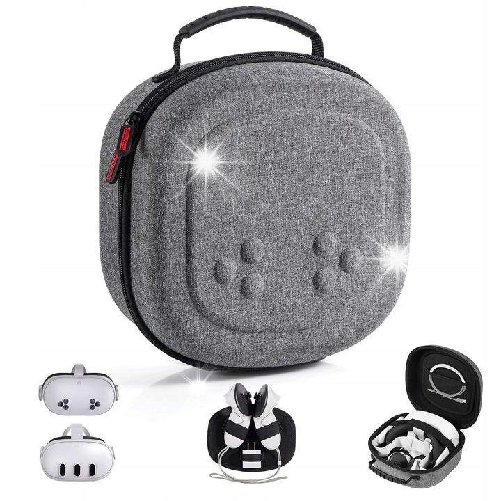 Калъф за Meta Quest 3S/Quest 3/Vision Pro, голям капацитет, компактен дизайн, преносим, черен