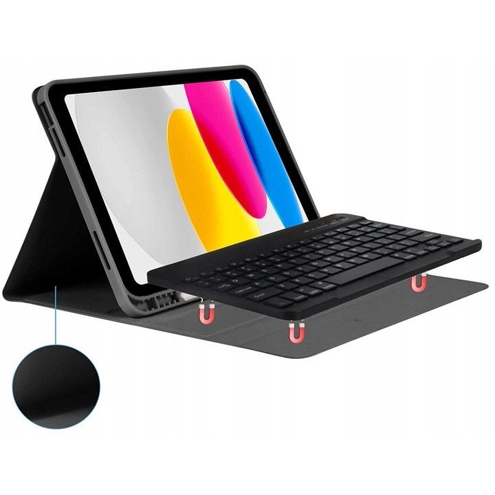 Husa cu tastatura wireless pentru tableta, compatibil cu iPad 11 (A16) 2025/10 2022, tastatura magnetica detasabila, suport pentru creion, roz deschis