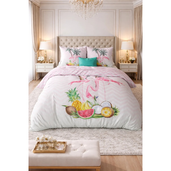 Lenjerie de pat Sleeptime, 1x husa pilota 200x200/220, 2x fete de perna 60x70, Microfibra 100%, Hipoalergenica, 90 GSM, model Essentials Fresh Air Blue, imprimeu Print Digital, culoare Multicolor