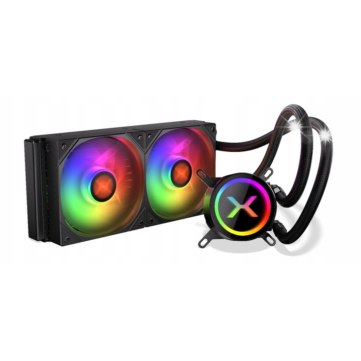 Течно охлаждане за процесор Krux HydroX 240 ARGB, 2 вентилатора 120мм ARGB, ефект инфинити огледало, черно