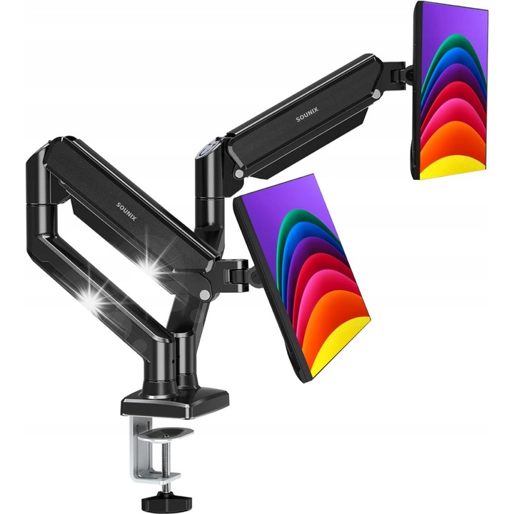 Sounix Dual Monitor kar, gázrugós, 13-32 hüvelyk, fekete, 2x9kg