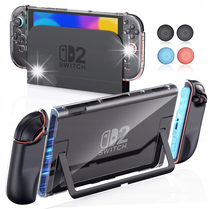Set etui de protectie pentru Nintendo Switch 2, 1x etui, 2x etui Joy-Con, 4x suporturi pentru degete, multicolor