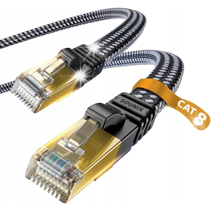 Cabluri Ethernet Cat 8, 40Gbps, 5m, alb-albastru, set