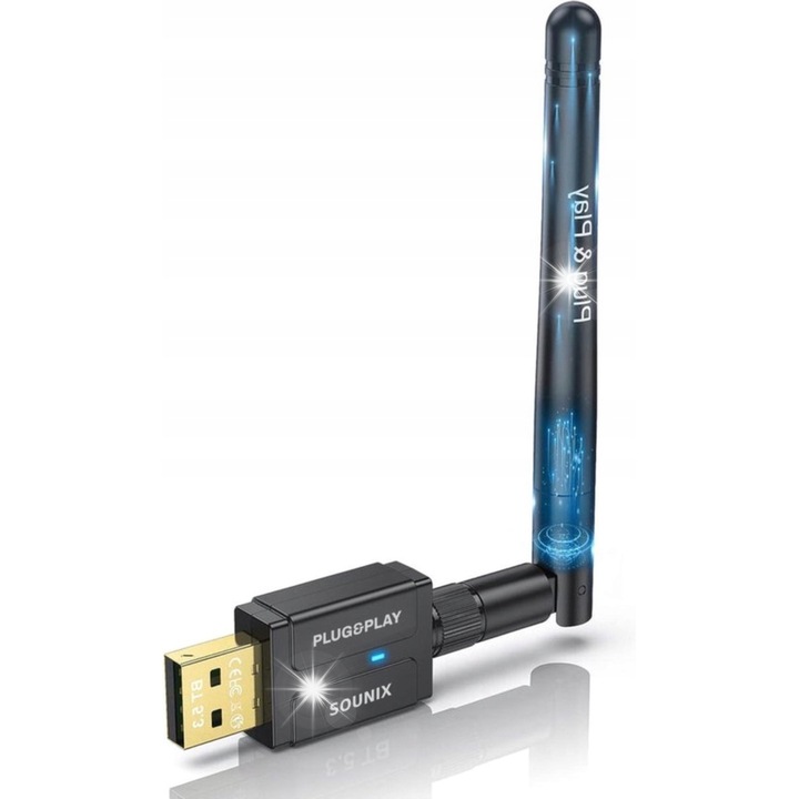 Адаптер Bluetooth 5.3 USB Sounix, 100м, Plug & Play, за компютър