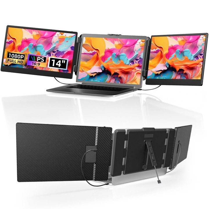 Newwin háromszoros képernyőbővítő, 14" FHD 1080P IPS, 13"-17" laptopokhoz