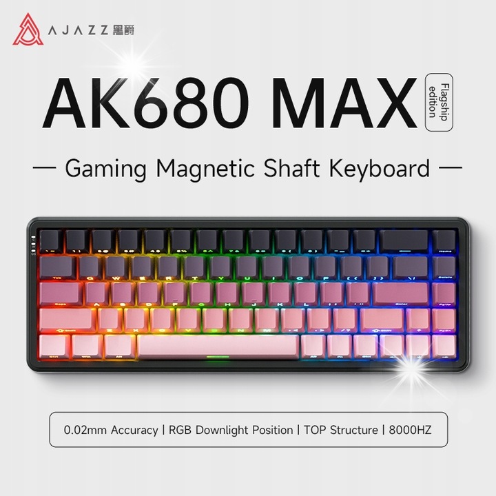 Tastatura mecanica AJAZZ AK680 MAX, compacta, cu iluminare RGB, neagra, 68 taste, set cablu USB-C
