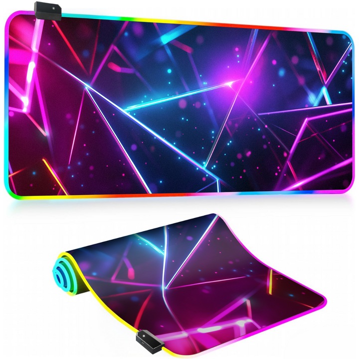 Mousepad Gaming RGB Extins, 900x400x4mm, cu 14 Moduri de Iluminare LED, Suprafata Neteda si Baza Antiderapanta
