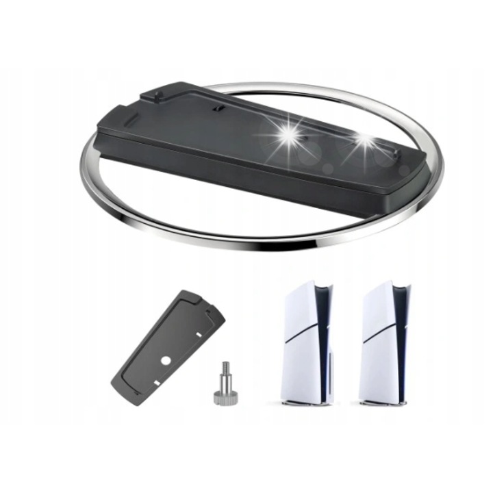 Stativ vertical pentru PS5 Slim/Pro, suport din plastic cu inel metalic, dimensiuni adaptate tuturor versiunilor consolei