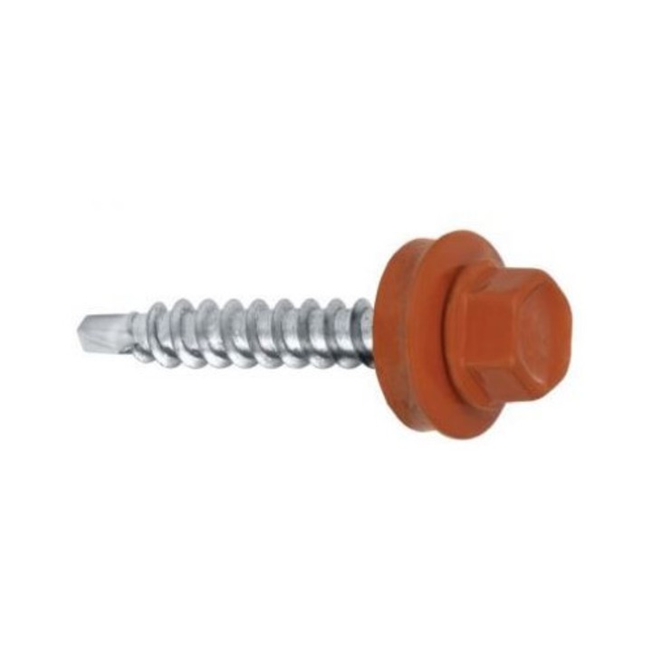 Surub autofiletant Etanco 4.8x35mm, RAL 8004, set 5 bucati, pentru montaj tabla de otel pe structura de lemn