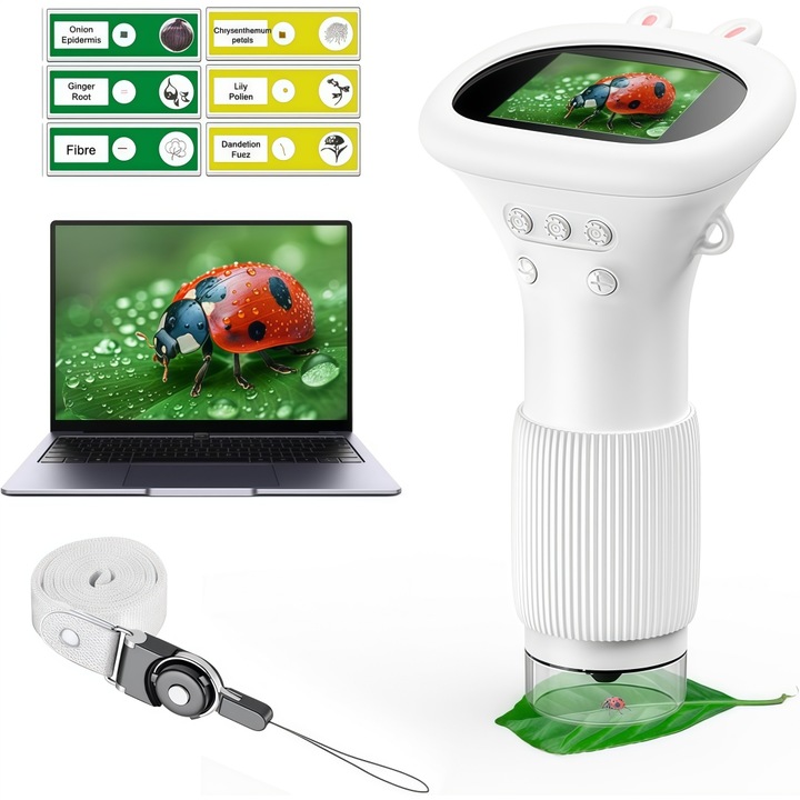 Microscop digital portabil pentru copii, XONGSOR, 1000X magnificatie, camera HD, Jucarii stiintifice educative, cadouri perfecte de sarbatori pentru copii, 5cm, Alb