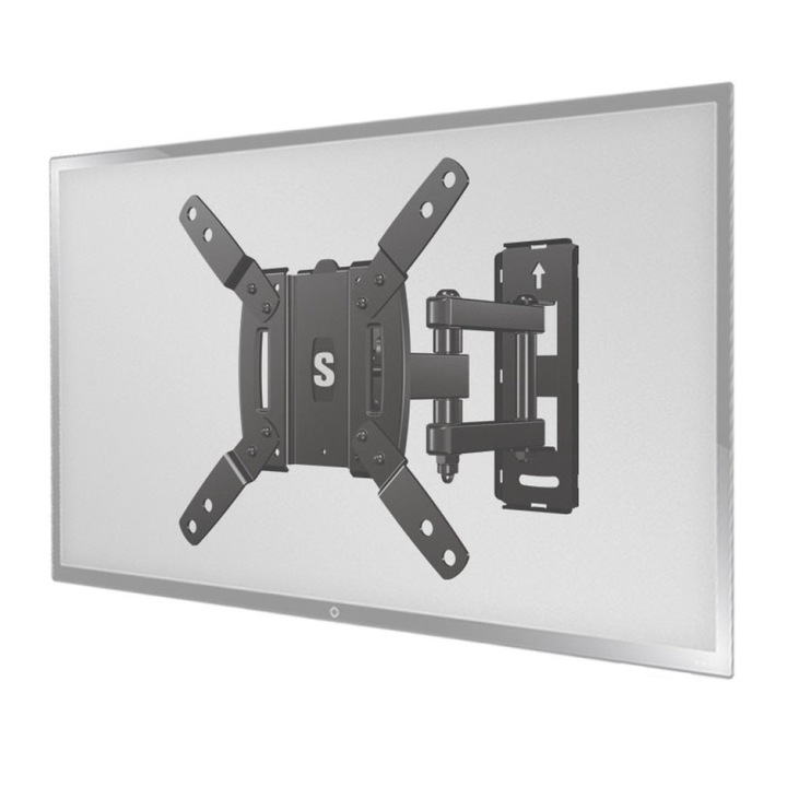 Suport TV de perete universal extensibil SANUS, Full-Motion, diagonala TV 10″-40″ (25-101 cm), max. 11 kg, functie inclinare, extensie 26 cm, design minimalist, usor de instalat, negru