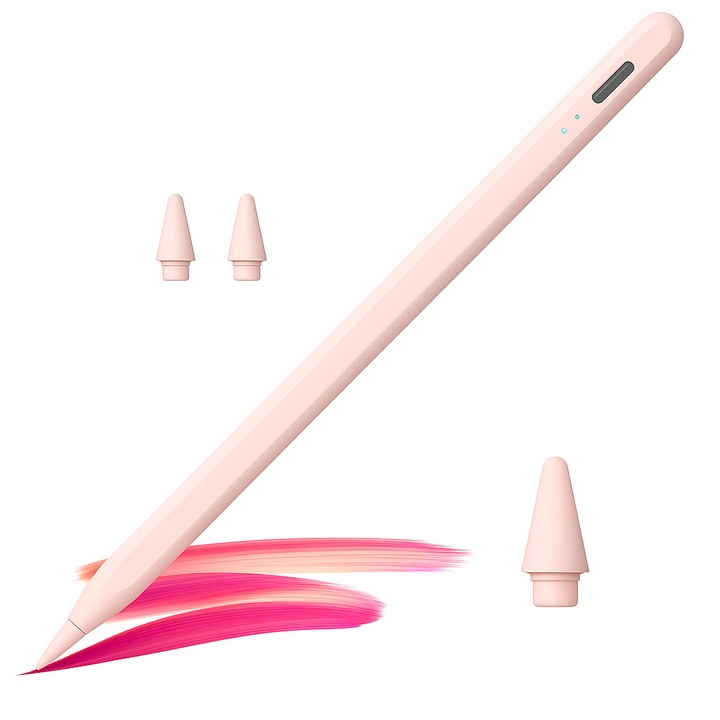 Stylus Pen Universal, Stilou pentru tableta, Compatibil cu orice tableta si telefon, iPad 2010-2017, Samsung, Lenovo, Huawei, Android, Windows, Magnetic, USB-C, Roz