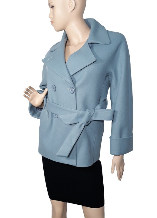 Palton dama, scurt, cu doua randuri de nasturi, albastru perlat, Albastru