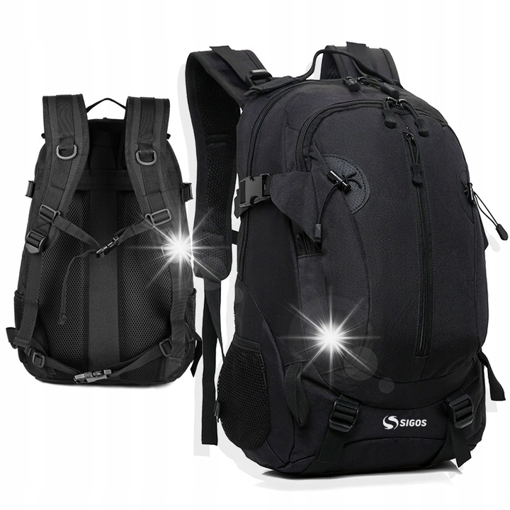 Rucsac multifunctional SIGOS 40L, impermeabil, 3 compartimente, 2 buzunare laterale, negru, 49x30x21cm