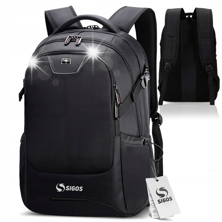 Rucsac SIGOS, negru, 38l, waterproof, 2 compartimente, pentru scoala si munca