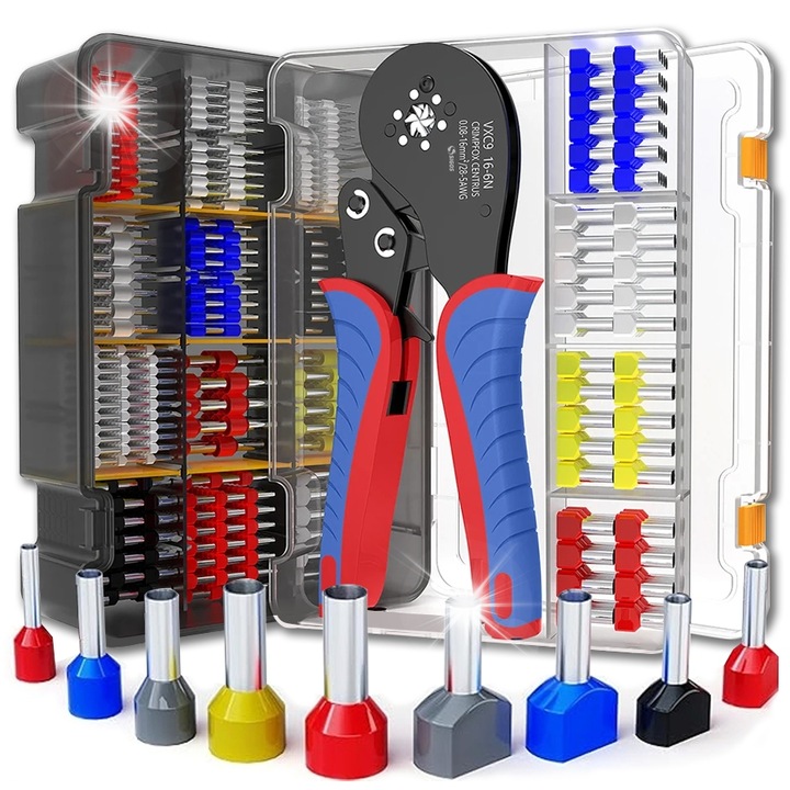 Клещи за кримпване на накрайници SIGOS, модел VXC9 16-6N, 0,08-16мм, комплект 2800 накрайника, 170мм