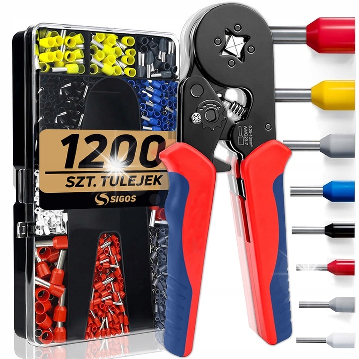 SIGOS préselőfogó készlet terminálokhoz, 1200 darab, 0.25-10mm, 170mm hossz, tokkal
