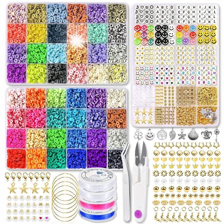 Set de artizanat, SIGOS, 7200 elemente, 48 culori, bratari, accesorii