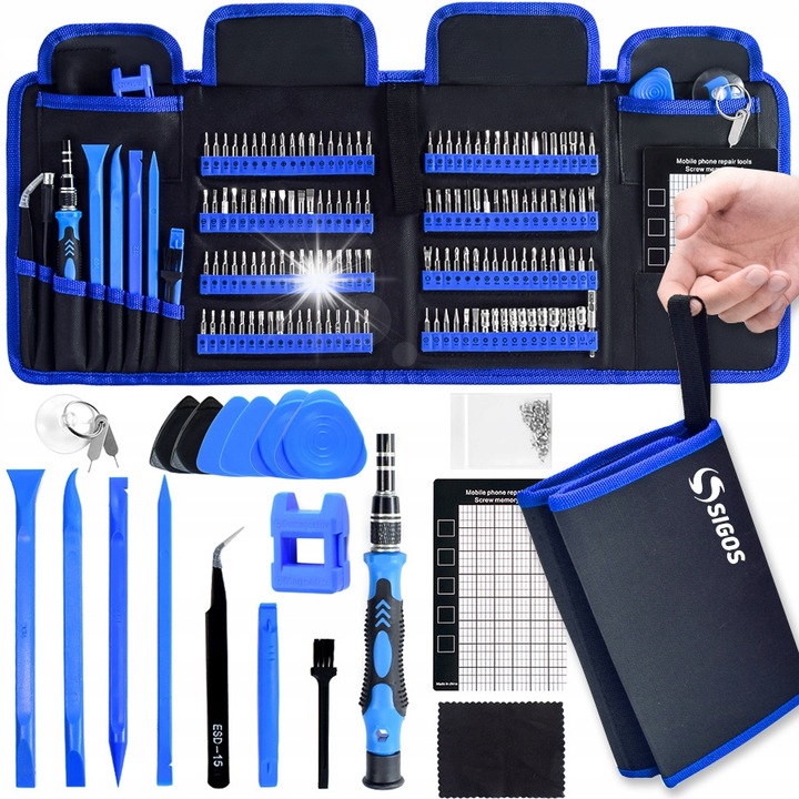 Комплект прецизни отвертки SIGOS 168 в 1, с гъвкав удължител, здрав калъф